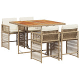 5 Piece Garden Dining Set with Cushions Beige Poly Rattan