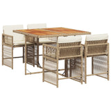 5 Piece Garden Dining Set with Cushions Beige Poly Rattan - Front View