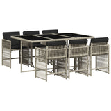 7 Piece Garden Dining Set with Cushions Light Grey Poly Rattan - Front View