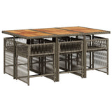 7 Piece Garden Dining Set with Cushions Grey Poly Rattan - Side View