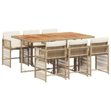 7 Piece Garden Dining Set with Cushions Beige Poly Rattan - Front View
