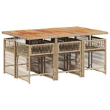 7 Piece Garden Dining Set with Cushions Beige Poly Rattan