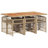 7 Piece Garden Dining Set with Cushions Beige Poly Rattan - Side View