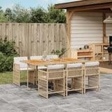 7 Piece Garden Dining Set with Cushions Beige Poly Rattan