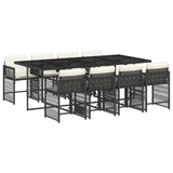 9 Piece Garden Dining Set with Cushions Black Poly Rattan - Front View