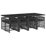 9 Piece Garden Dining Set with Cushions Black Poly Rattan - Side View