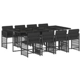 9 Piece Garden Dining Set with Cushions Black Poly Rattan - Front View