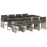 9 Piece Garden Dining Set with Cushions Grey Poly Rattan - Front View