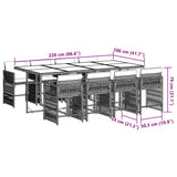 9 Piece Garden Dining Set with Cushions Grey Poly Rattan - Rear View