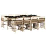 9 Piece Garden Dining Set with Cushions Beige Poly Rattan - Front View