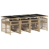 9 Piece Garden Dining Set with Cushions Beige Poly Rattan - Side View