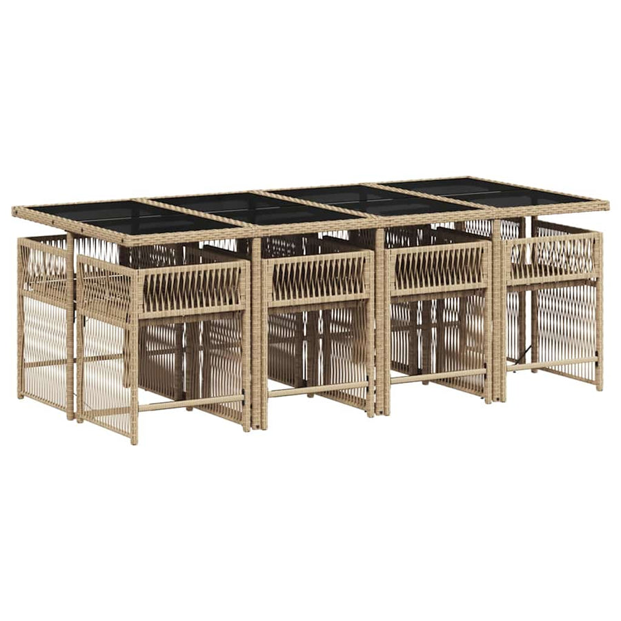 9 Piece Garden Dining Set with Cushions Beige Poly Rattan