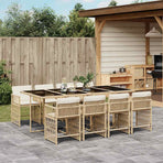 9 Piece Garden Dining Set with Cushions Beige Poly Rattan