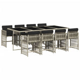9 Piece Garden Dining Set with Cushions Light Grey Poly Rattan - Front View