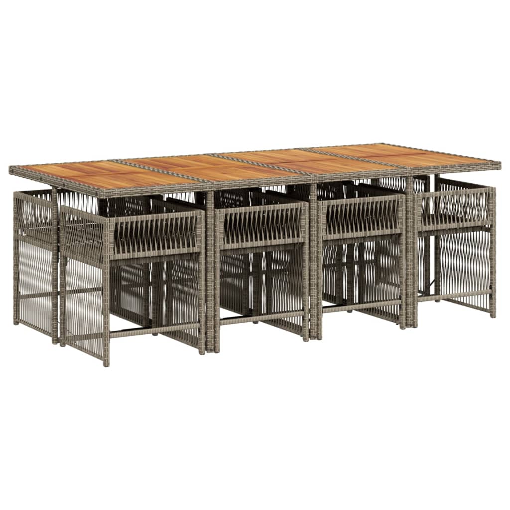 9 Piece Garden Dining Set with Cushions Grey Poly Rattan