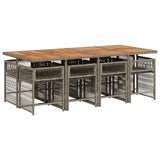 9 Piece Garden Dining Set with Cushions Grey Poly Rattan - Side View
