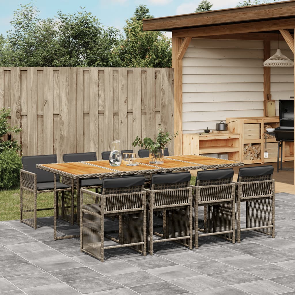 9 Piece Garden Dining Set with Cushions Grey Poly Rattan
