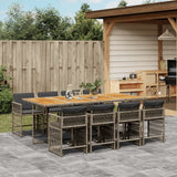 9 Piece Garden Dining Set with Cushions Grey Poly Rattan