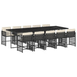 11 Piece Garden Dining Set with Cushions Black Poly Rattan - Front View
