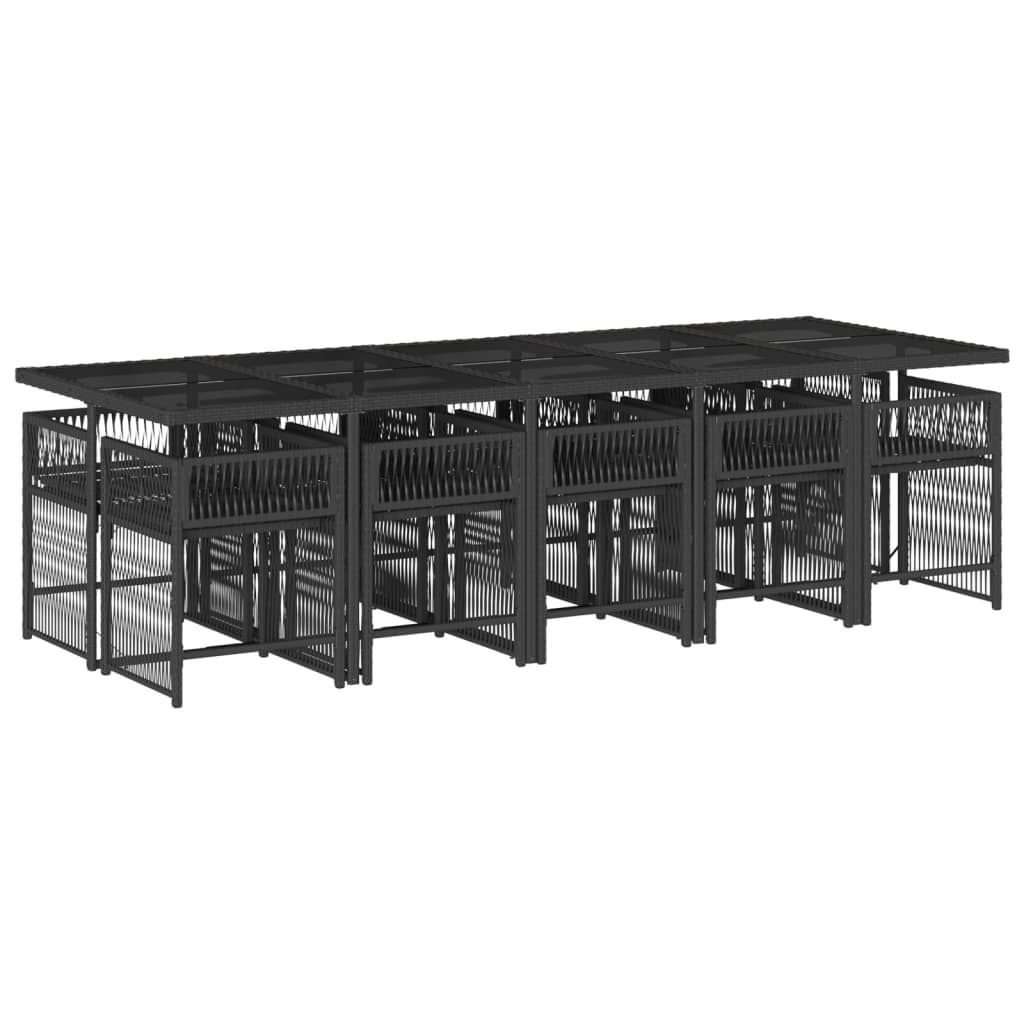 11 Piece Garden Dining Set with Cushions Black Poly Rattan