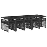 11 Piece Garden Dining Set with Cushions Black Poly Rattan - Side View
