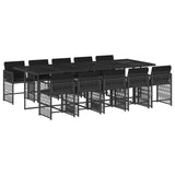 11 Piece Garden Dining Set with Cushions Black Poly Rattan - Front View