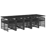 11 Piece Garden Dining Set with Cushions Black Poly Rattan - Side View