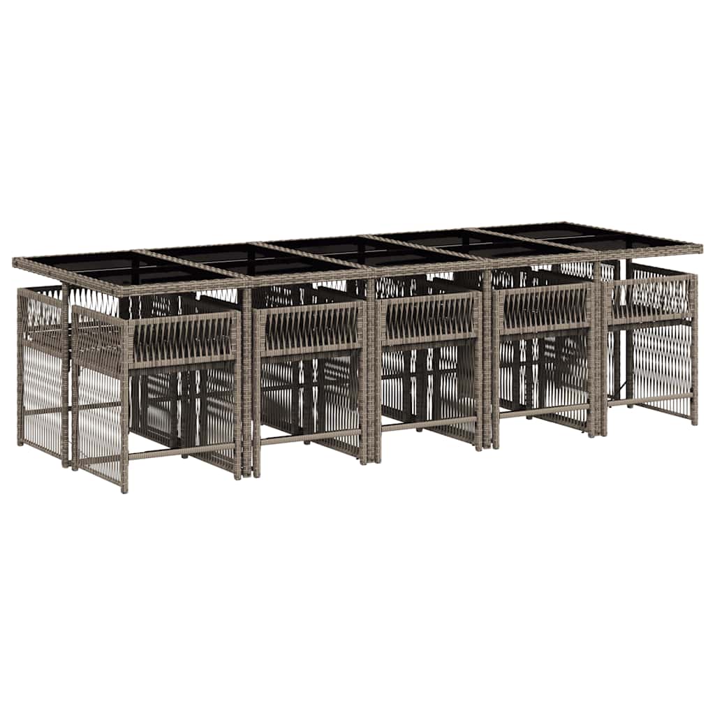11 Piece Garden Dining Set with Cushions Grey Poly Rattan