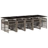 11 Piece Garden Dining Set with Cushions Grey Poly Rattan - Side View