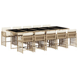 11 Piece Garden Dining Set with Cushions Beige Poly Rattan - Front View