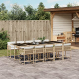 11 Piece Garden Dining Set with Cushions Beige Poly Rattan