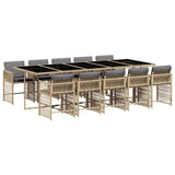 11 Piece Garden Dining Set with Cushions Mix Beige Poly Rattan - Front View