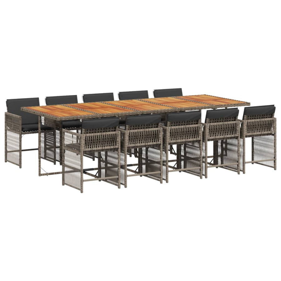 11 Piece Garden Dining Set with Cushions Grey Poly Rattan