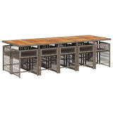 11 Piece Garden Dining Set with Cushions Grey Poly Rattan - Side View