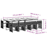 11 Piece Garden Dining Set with Cushions Grey Poly Rattan - Rear View