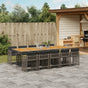 11 Piece Garden Dining Set with Cushions Grey Poly Rattan