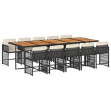 11 Piece Garden Dining Set with Cushions Black Poly Rattan