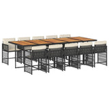 11 Piece Garden Dining Set with Cushions Black Poly Rattan - Front View