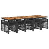 11 Piece Garden Dining Set with Cushions Black Poly Rattan - Side View
