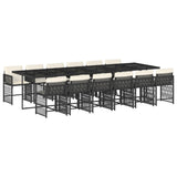13 Piece Garden Dining Set with Cushions Black Poly Rattan - Front View