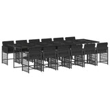 13 Piece Garden Dining Set with Cushions Black Poly Rattan - Front View