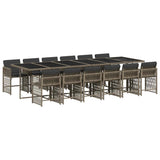 13 Piece Garden Dining Set with Cushions Grey Poly Rattan - Front View