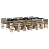 13 Piece Garden Dining Set with Cushions Mix Beige Poly Rattan - Front View