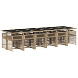 13 Piece Garden Dining Set with Cushions Mix Beige Poly Rattan - Side View
