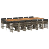 13 Piece Garden Dining Set with Cushions Grey Poly Rattan - Front View