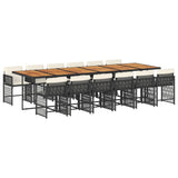 13 Piece Garden Dining Set with Cushions Black Poly Rattan