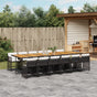 13 Piece Garden Dining Set with Cushions Black Poly Rattan