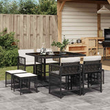 9 Piece Garden Dining Set with Cushions Black Poly Rattan