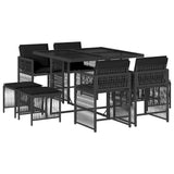 9 Piece Garden Dining Set with Cushions Black Poly Rattan - Front View