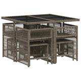 9 Piece Garden Dining Set with Cushions Grey Poly Rattan - Side View